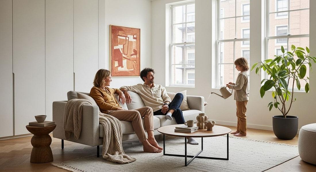 minimalist living room, modern home decor, natural light