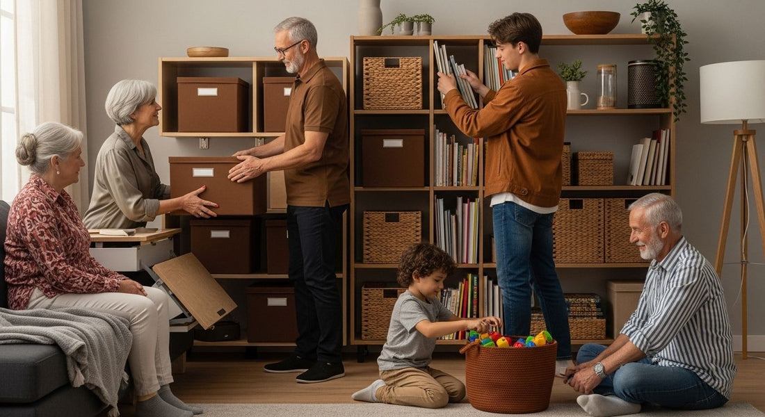 home organization, family decluttering, modern storage solutions