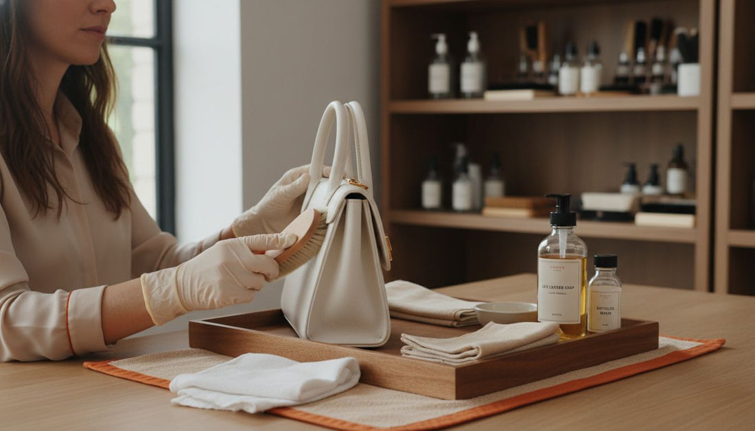 white leather cleaning setup