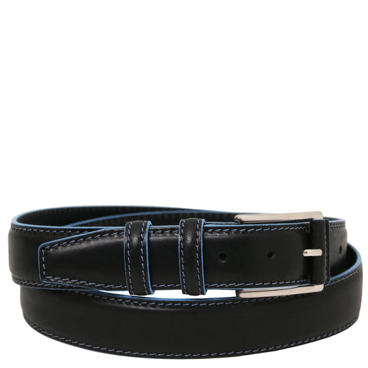 Casual leather belt 35mm with light blue edges | TL142528