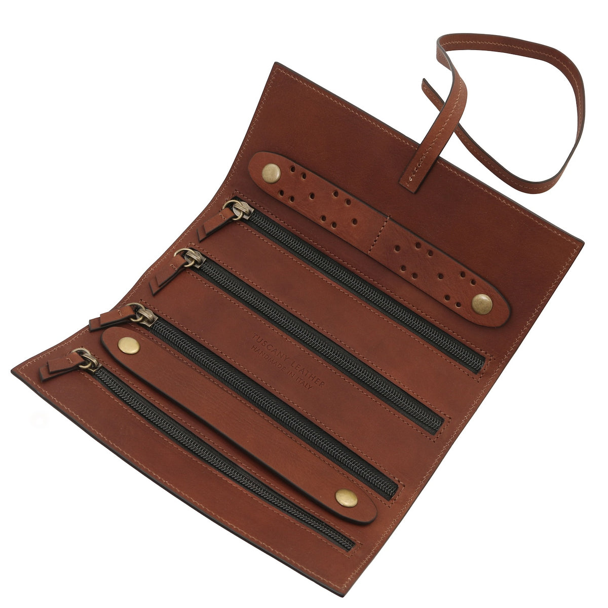 Leather Jewellery Roll in Vegetable-Tanned Leather