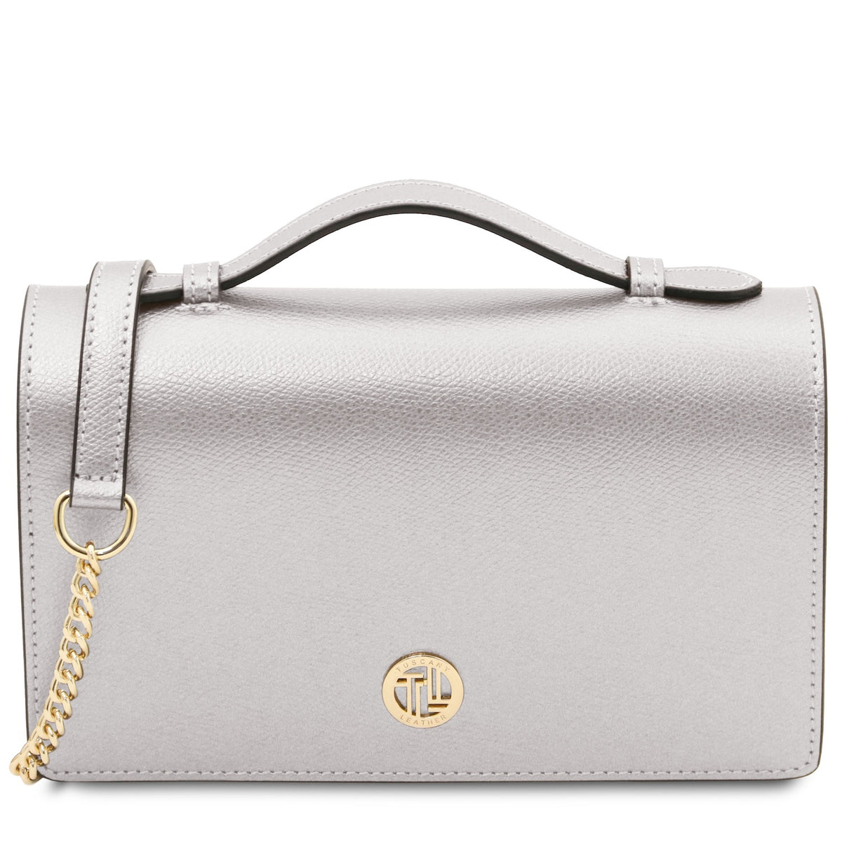 Opera - Leather clutch with chain strap in Palmellato calfskin leather
