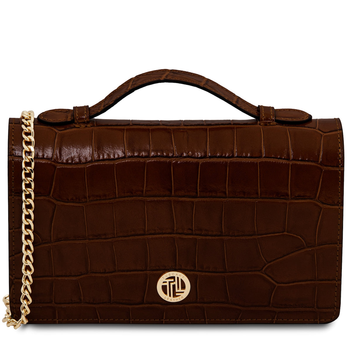 Opera Croque - Croc print leather clutch with chain strap