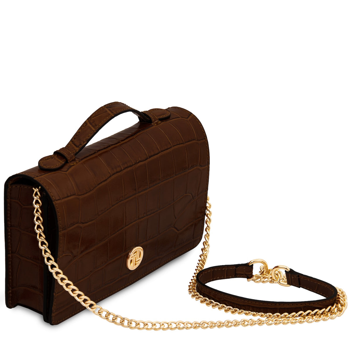 Opera Croque - Croc print leather clutch with chain strap