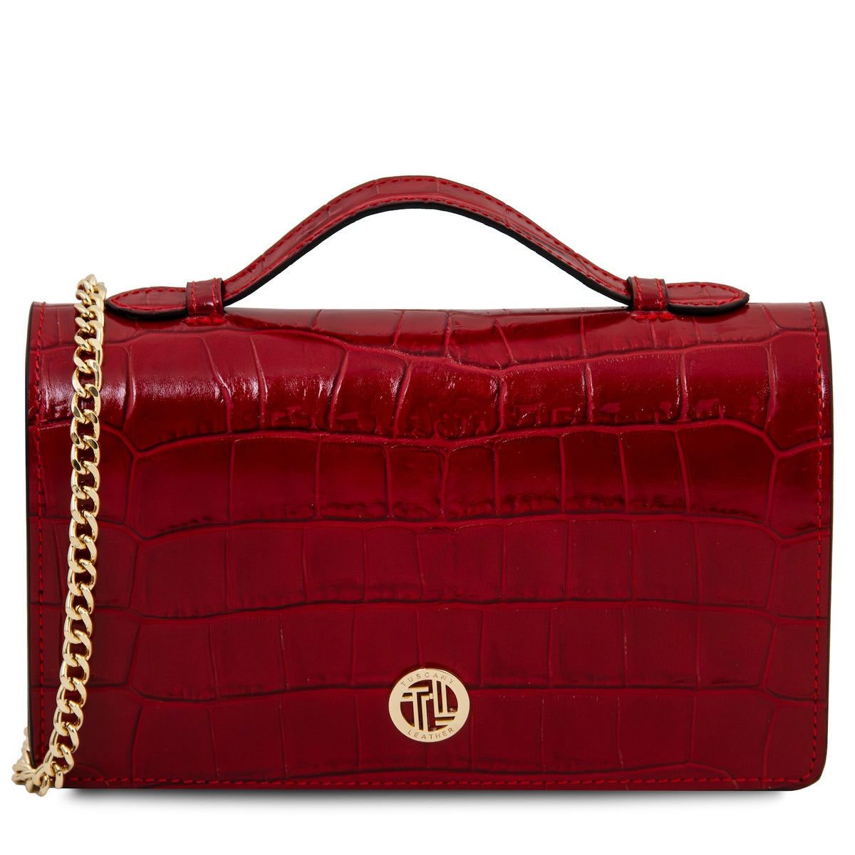 Opera Croque - Croc print leather clutch with chain strap