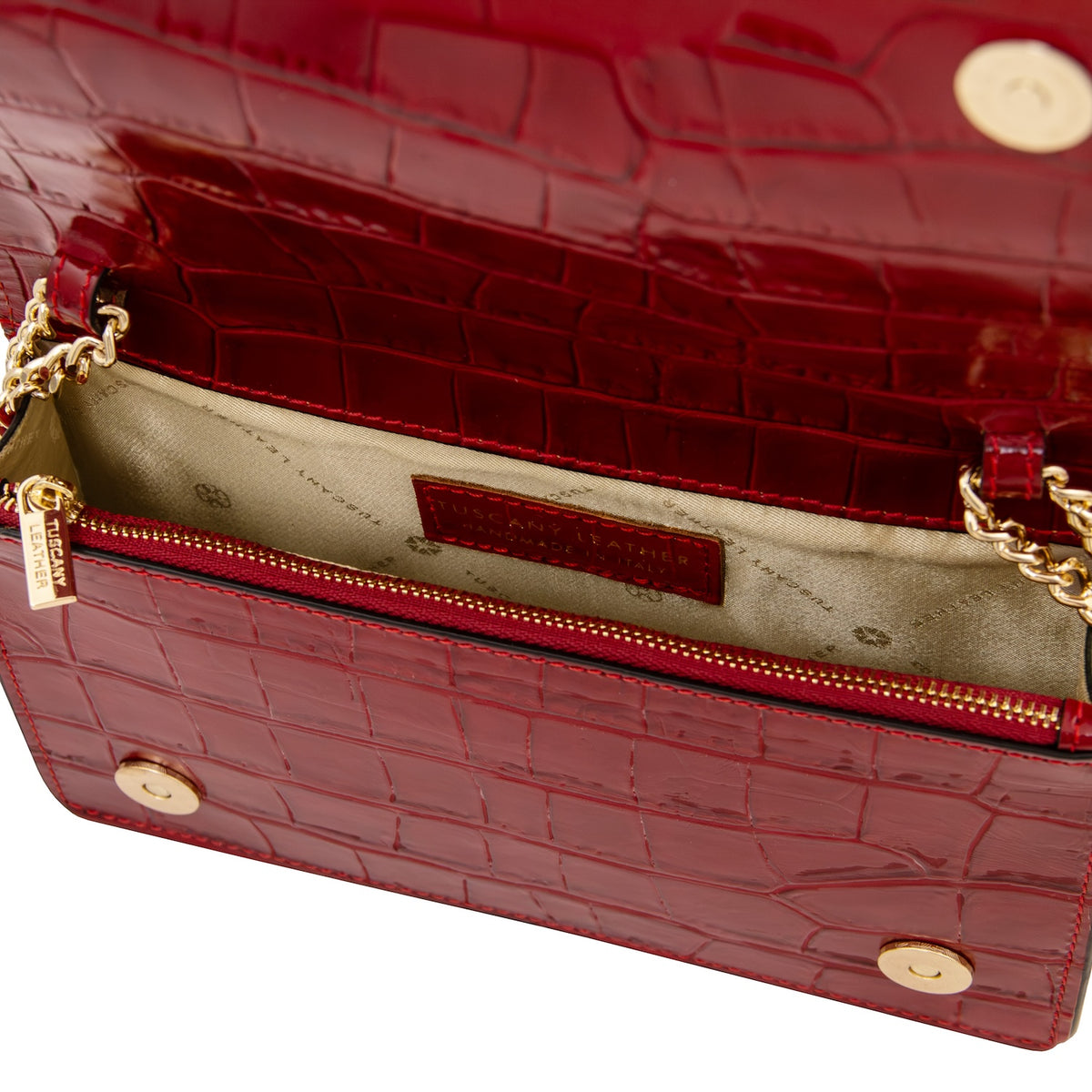 Opera Croque - Croc print leather clutch with chain strap