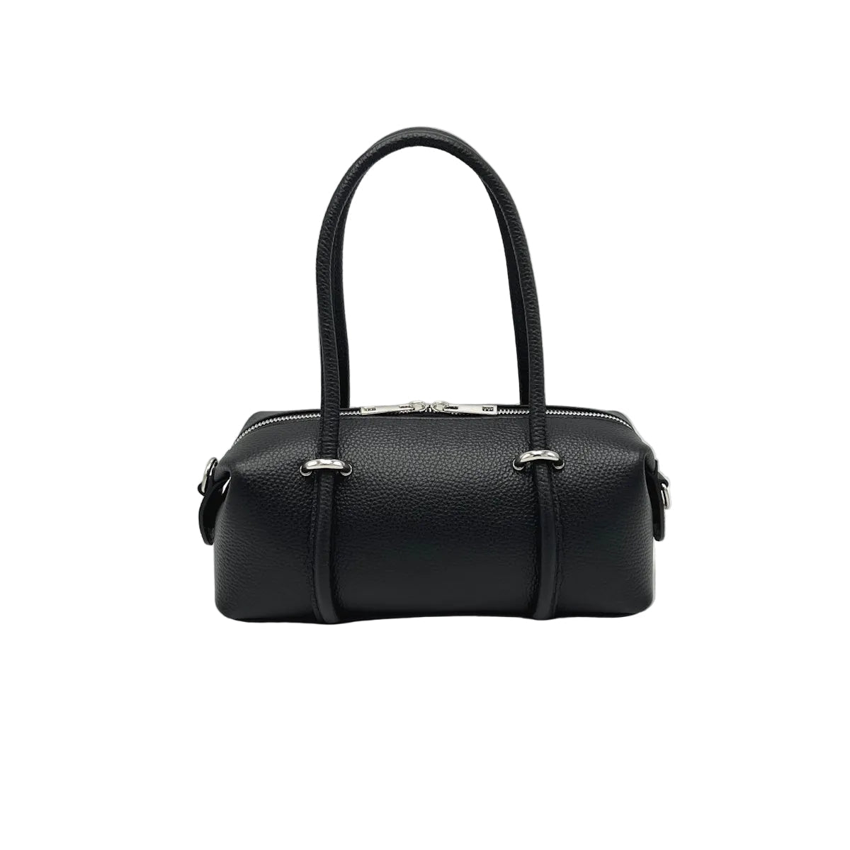 Black handbag on a white background