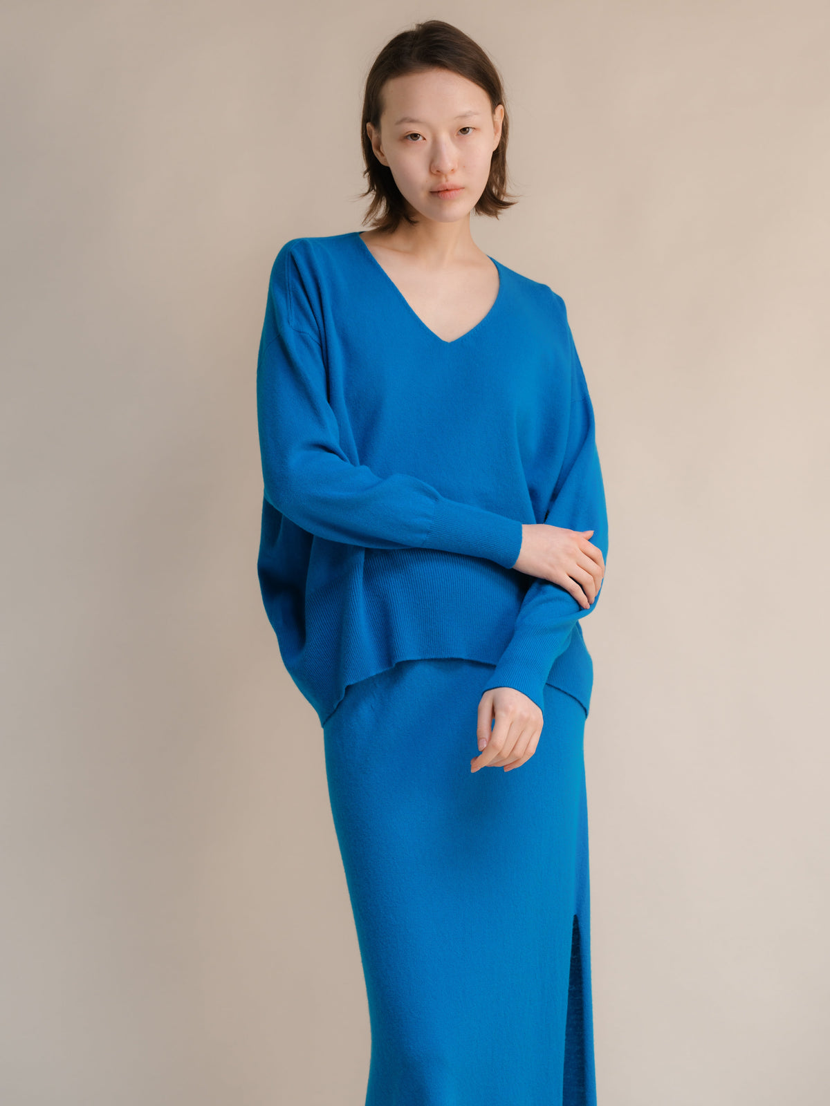 Wool & Cashmere Mix Maxi V-Neck Sweater