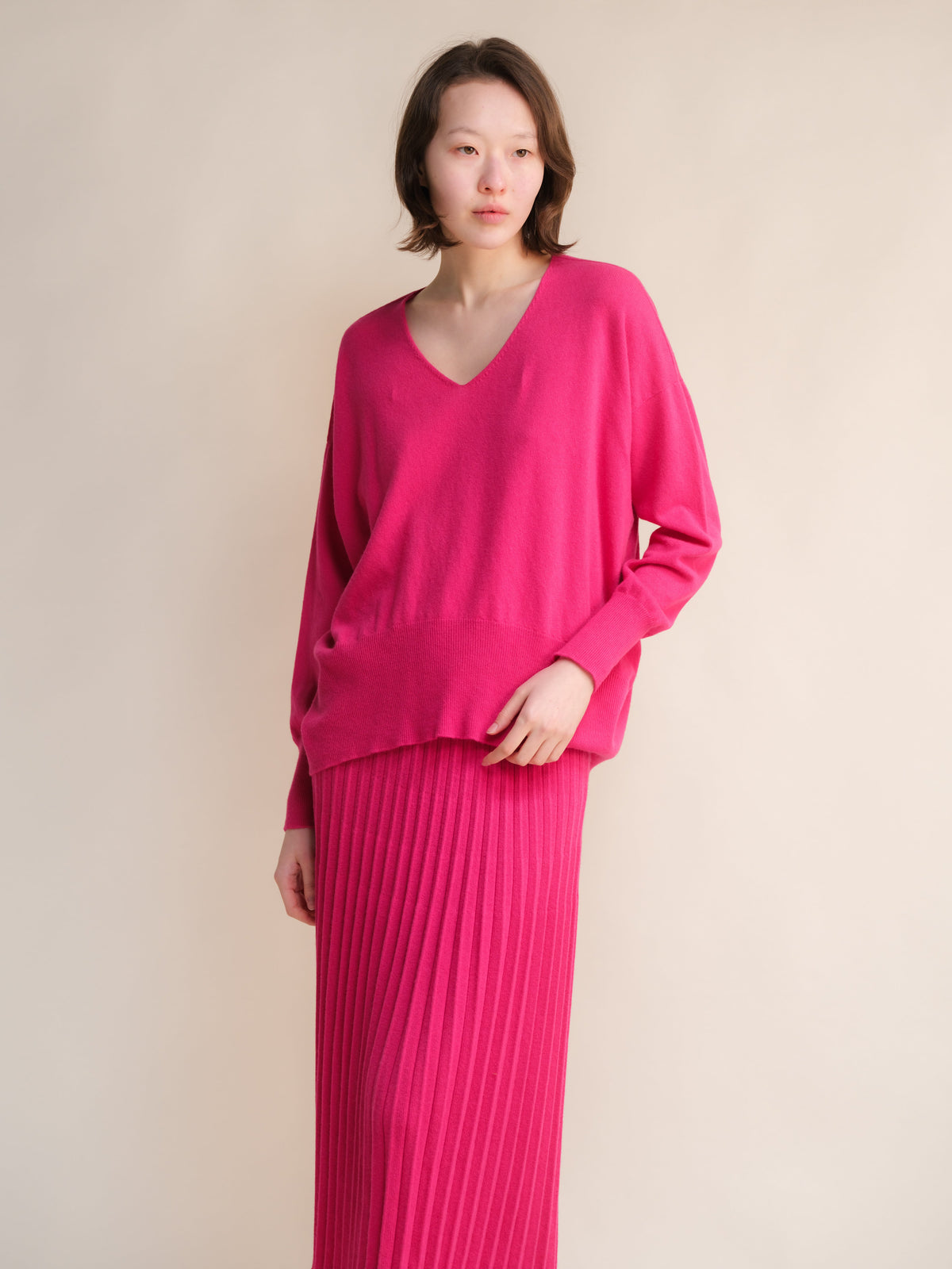 Wool & Cashmere Mix Maxi V-Neck Sweater