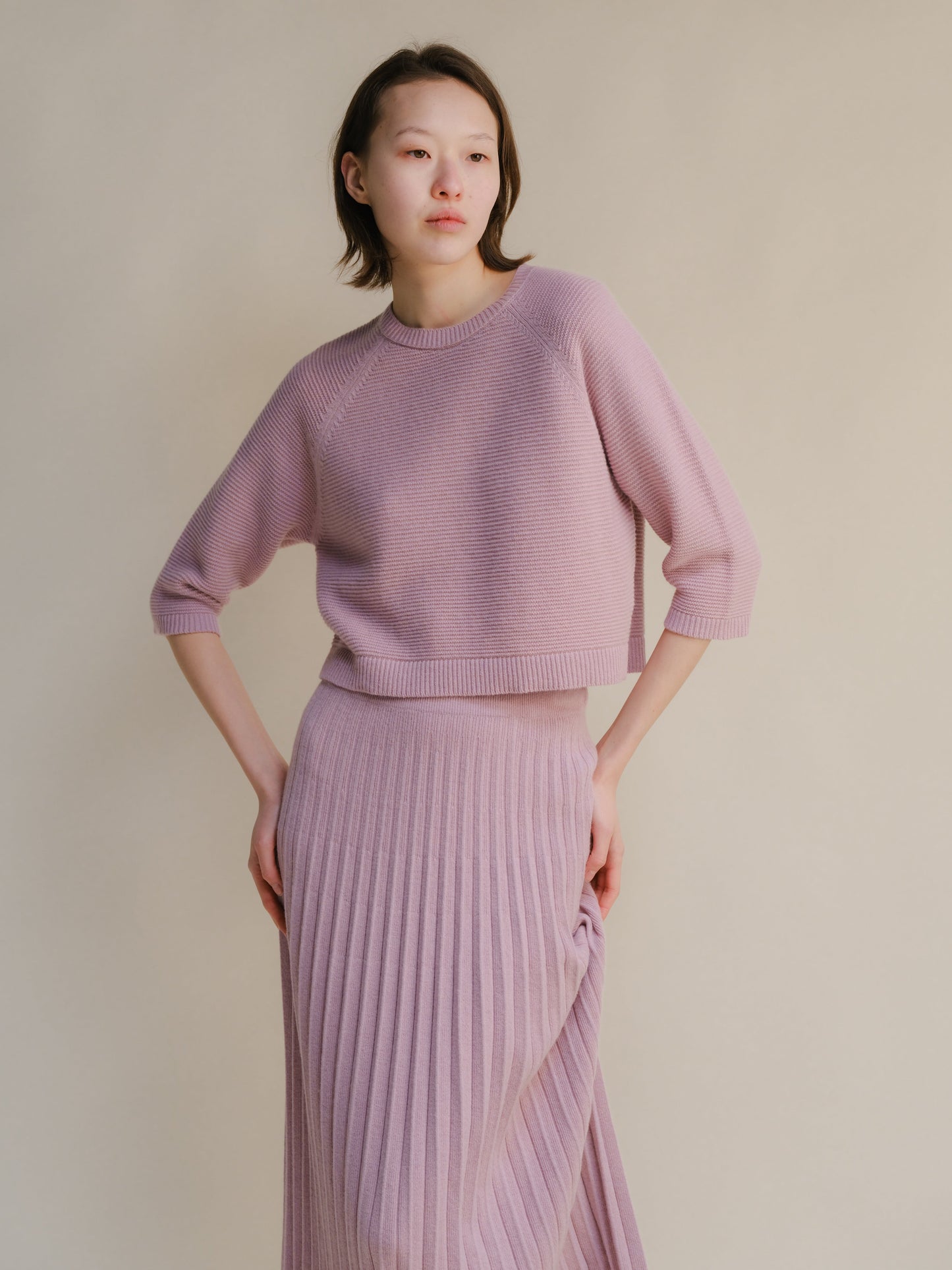 Cashmere Mix Cropped 3/4 Sleeve Pullover