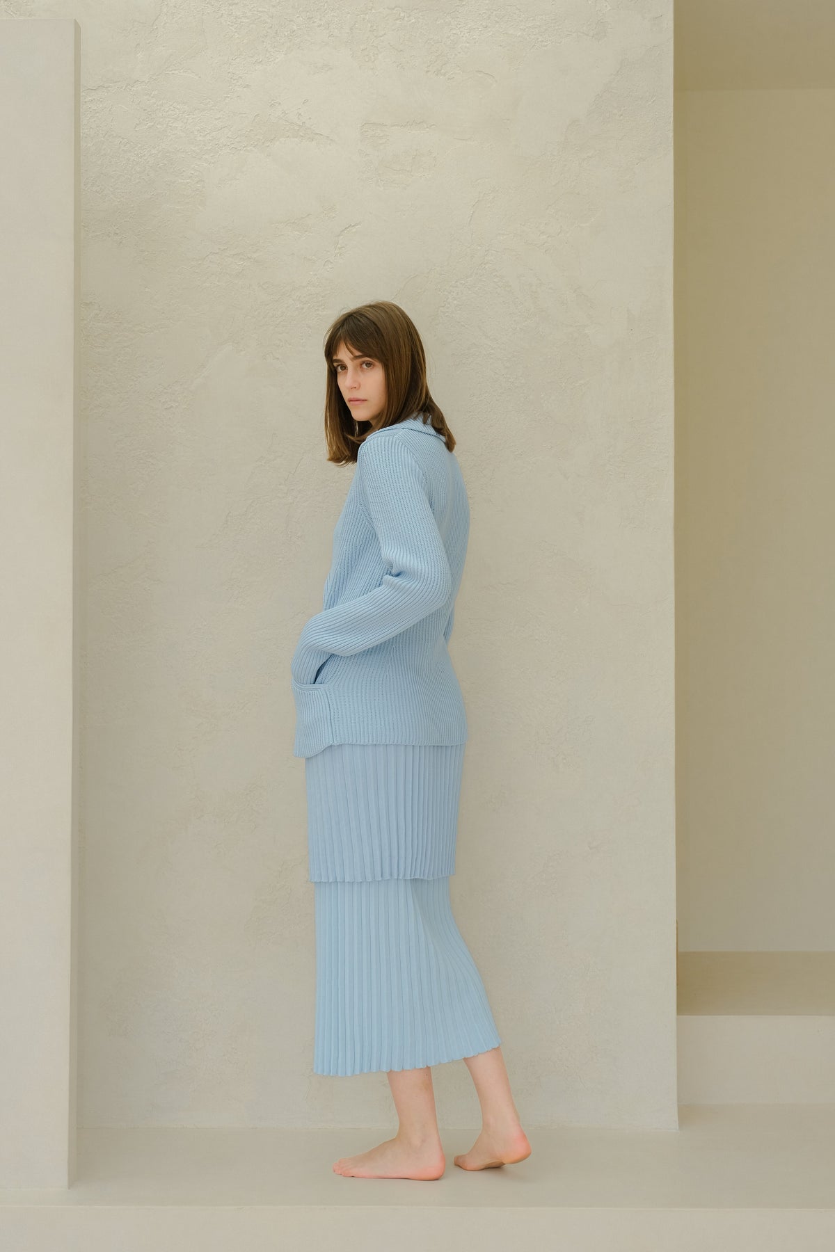 Jupe longue plissée en coton fin (tricot 3D)