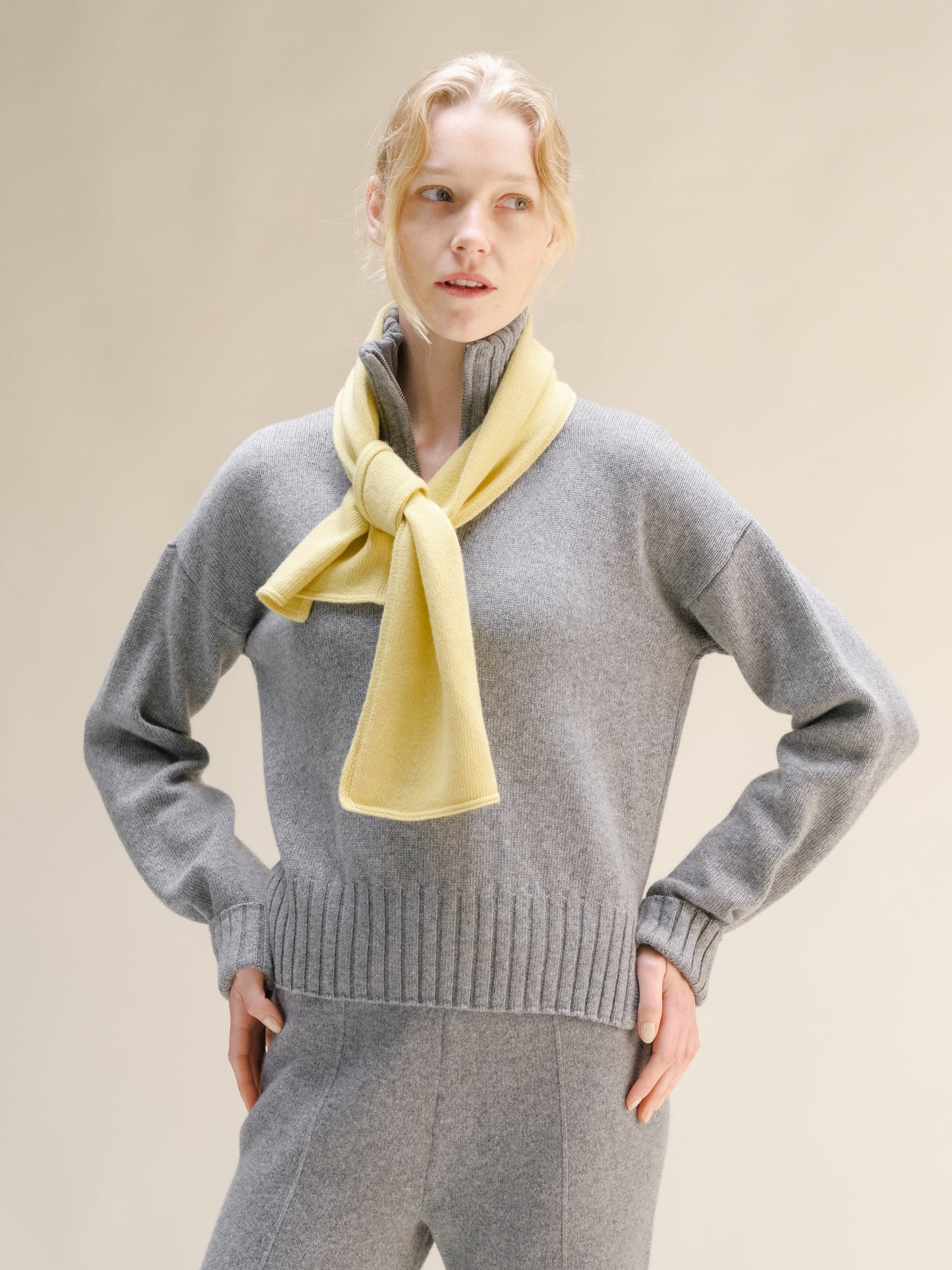 Wool & Cashmere Mix High Neck Sweater with Zip