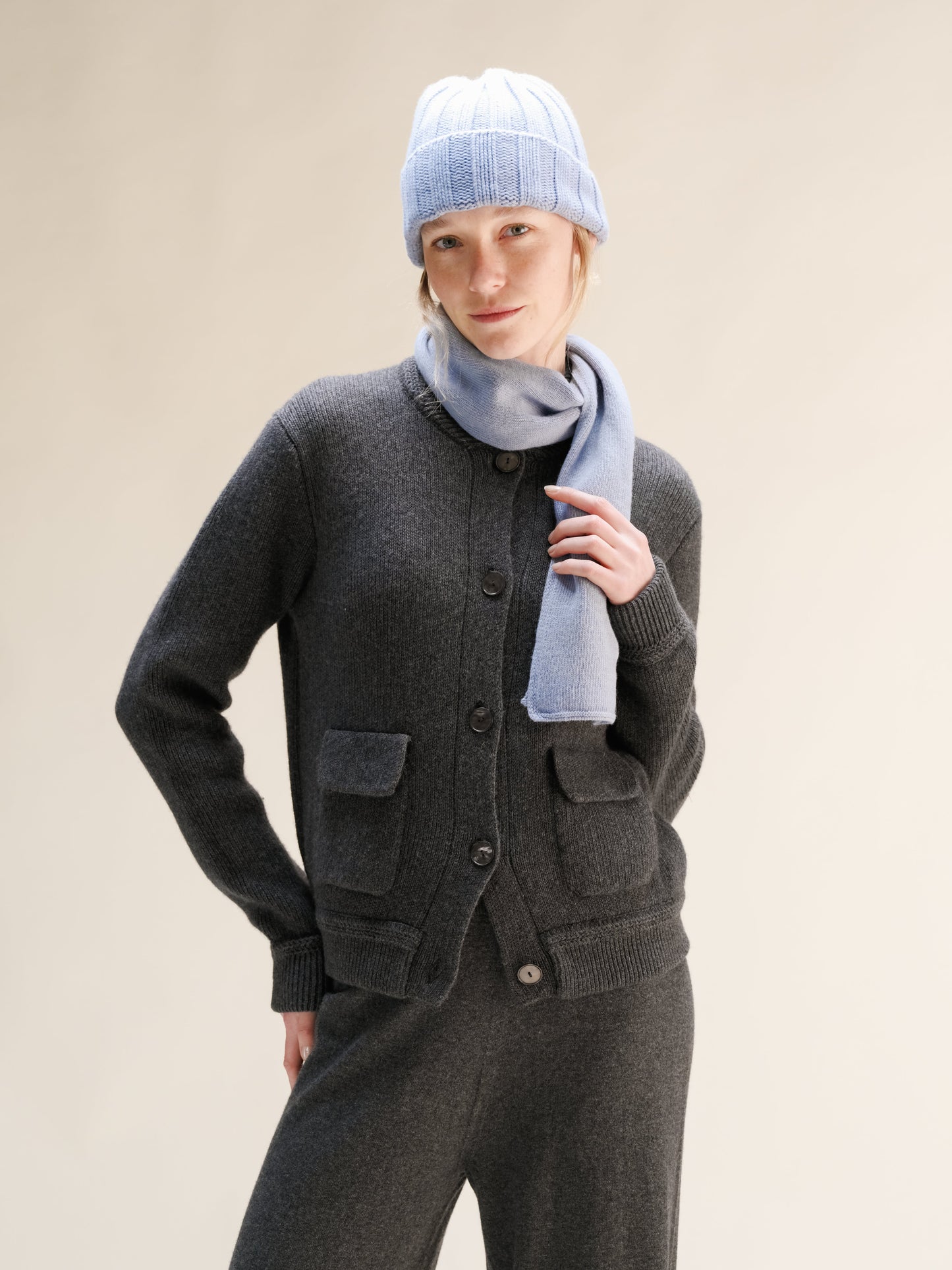 Cashmere Blend Wide Ribbed Beanie