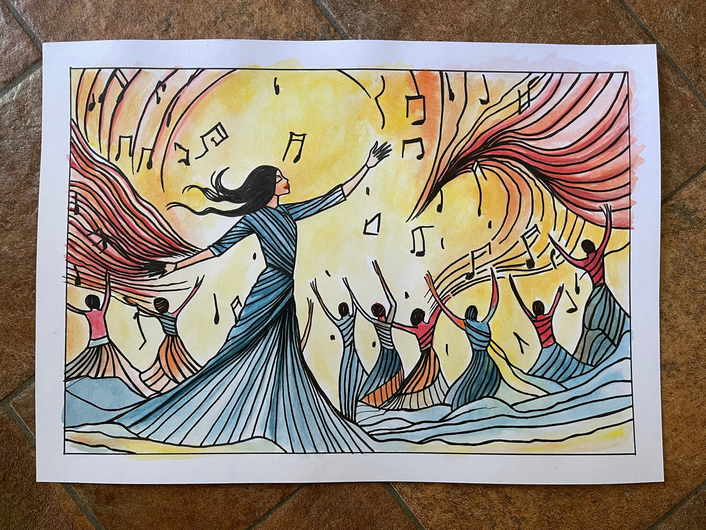 Artwork A Symphony of Dance | Pen and Ink Watercolor Painting San Rocco Italia