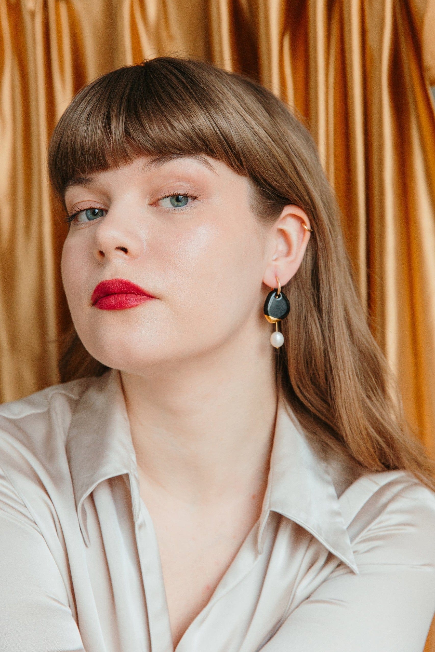 Earrings Arp Pearl and Porcelain Earrings - Burgundy San Rocco Italia