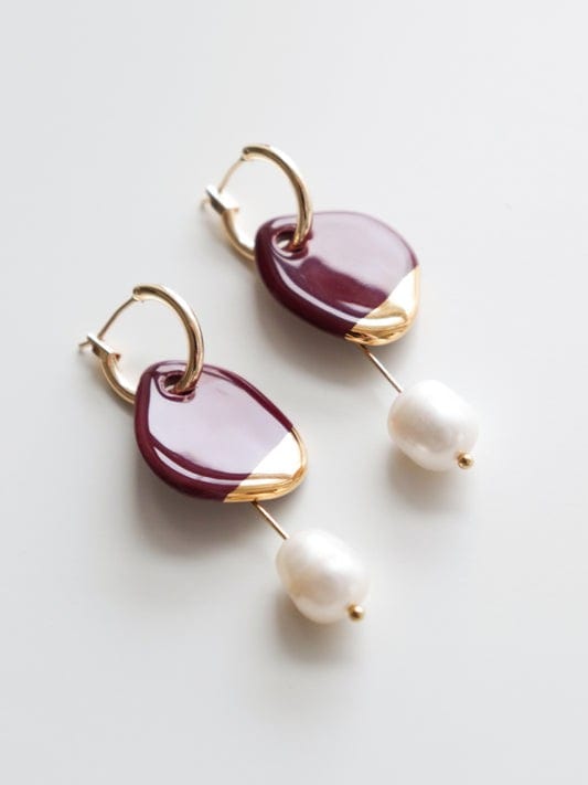 Earrings Arp Pearl and Porcelain Earrings - Burgundy San Rocco Italia