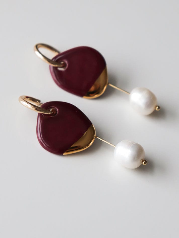 Earrings Arp Pearl and Porcelain Earrings - Burgundy San Rocco Italia