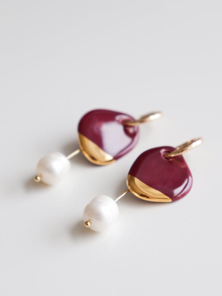 Earrings Arp Pearl and Porcelain Earrings - Burgundy San Rocco Italia