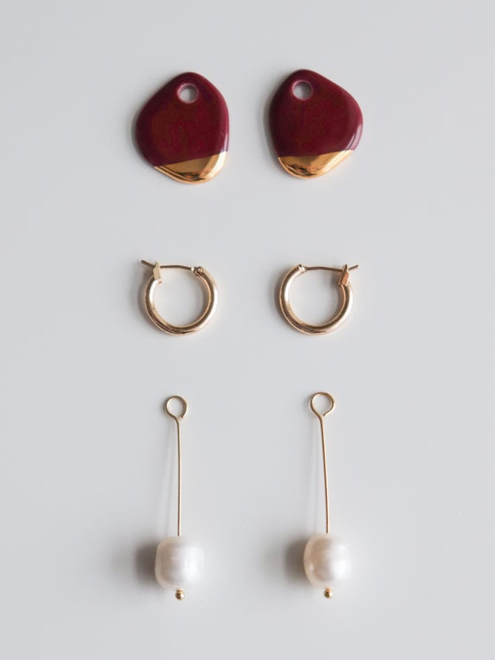 Earrings Arp Pearl and Porcelain Earrings - Burgundy San Rocco Italia