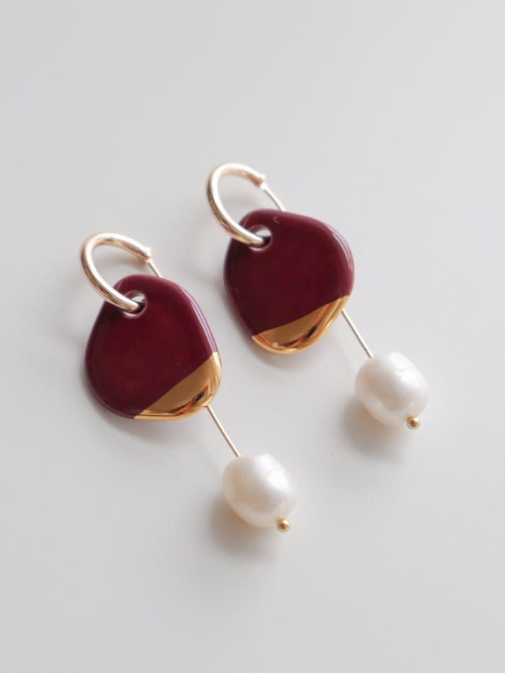 Earrings Arp Pearl and Porcelain Earrings - Burgundy San Rocco Italia