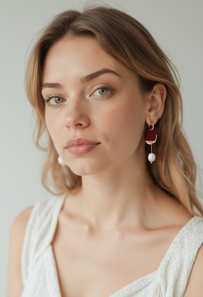 Earrings Arp Pearl and Porcelain Earrings - Burgundy San Rocco Italia