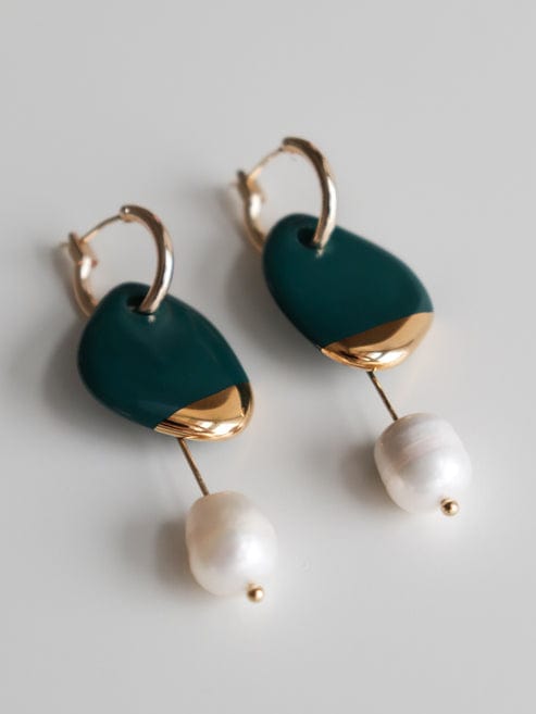 Arp Pearl And Porcelain Earrings - Dark Green - Premium Earrings - Shop now at San Rocco Italia