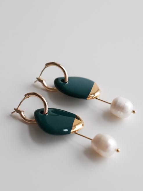 Arp Pearl And Porcelain Earrings - Dark Green - Premium Earrings - Shop now at San Rocco Italia