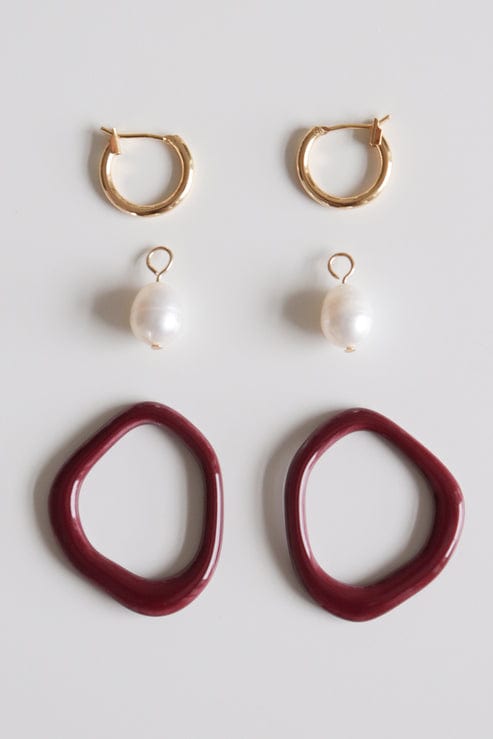 Arp Pearl and Porcelain Hoop Earrings- Burgundy - Premium Earrings - Shop now at San Rocco Italia