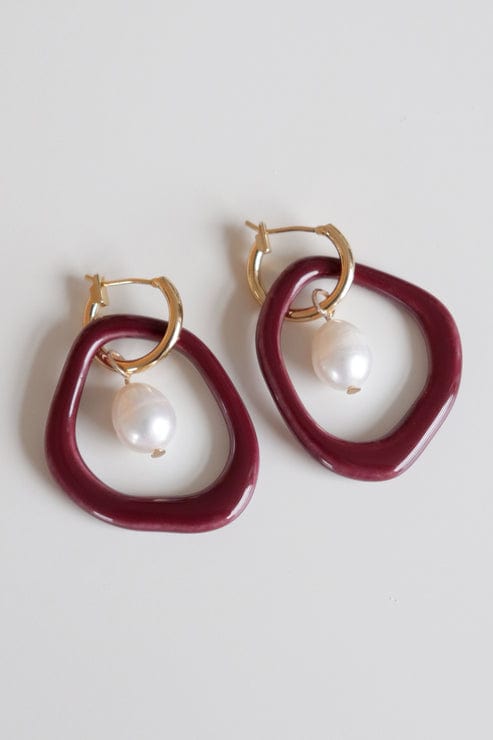 Arp Pearl and Porcelain Hoop Earrings- Burgundy - Premium Earrings - Shop now at San Rocco Italia