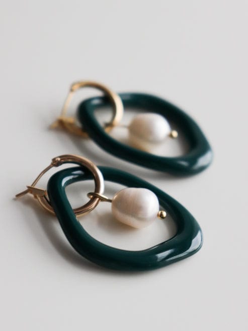 Arp Pearl and Porcelain Hoop Earrings - Dark Green - Premium Earrings - Shop now at San Rocco Italia
