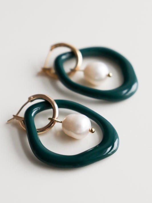 Arp Pearl and Porcelain Hoops - Dark Green - Premium - Shop now at San Rocco Italia