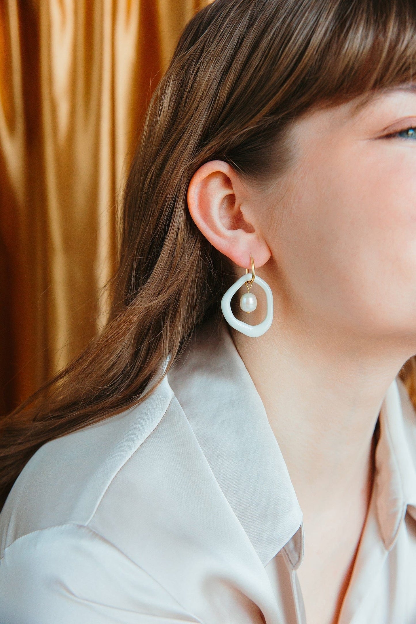 Arp Pearl and Porcelain Hoops - White - Premium - Shop now at San Rocco Italia