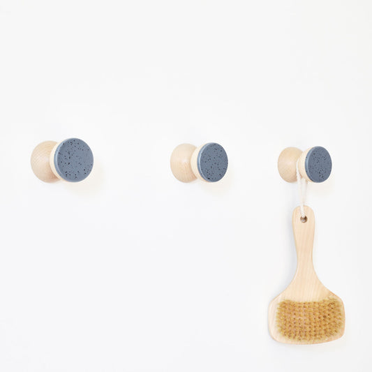 Beech Wood & Ceramic Wall Hook / Knob - Blue Black Specks