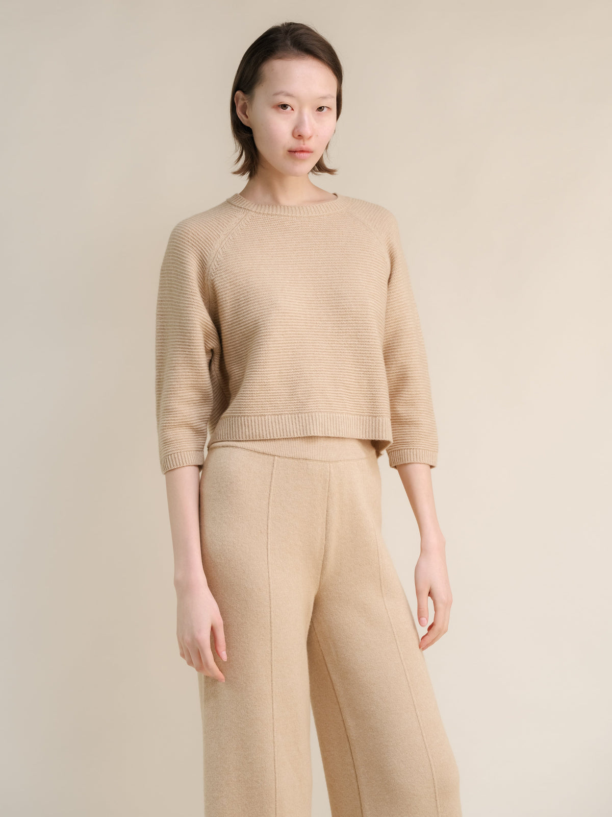 Knitwear Beige / S Cashmere Mix Cropped 3/4 Sleeve Pullover San Rocco Italia