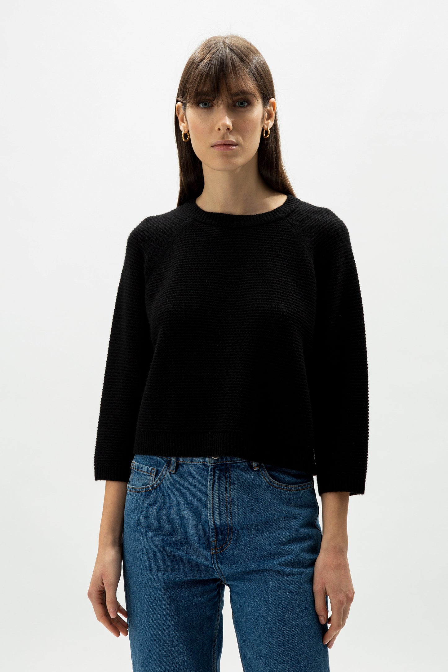 Knitwear Black / S Cashmere Mix Cropped 3/4 Sleeve Pullover San Rocco Italia