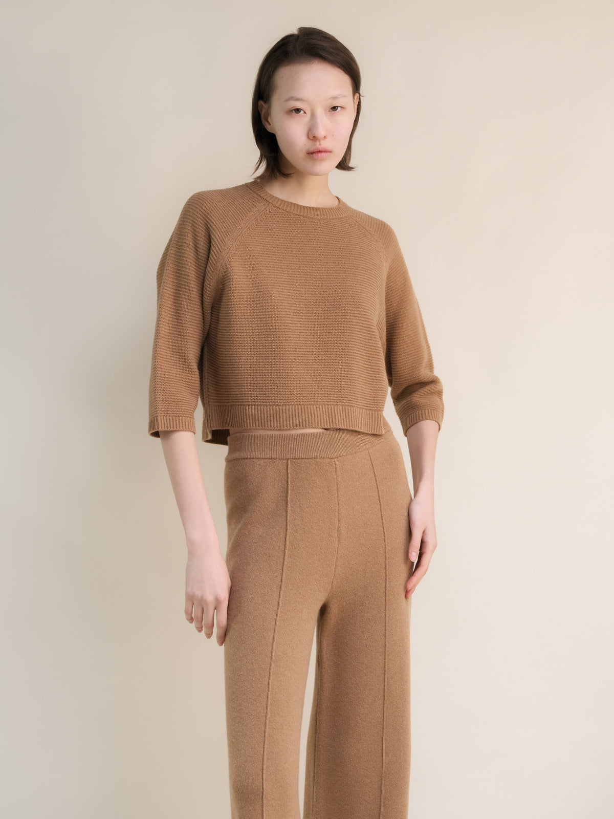 Knitwear Caramel / S Cashmere Mix Cropped 3/4 Sleeve Pullover San Rocco Italia