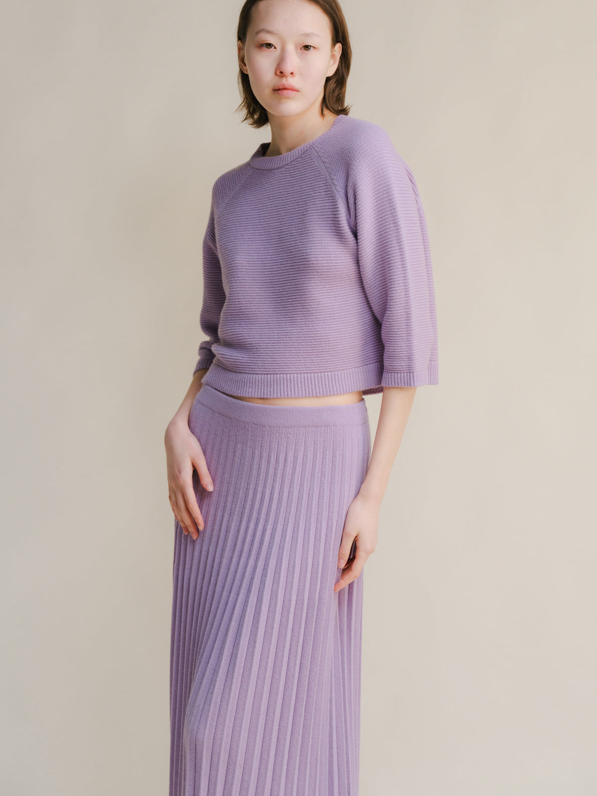 Knitwear Lavander / S Cashmere Mix Cropped 3/4 Sleeve Pullover San Rocco Italia