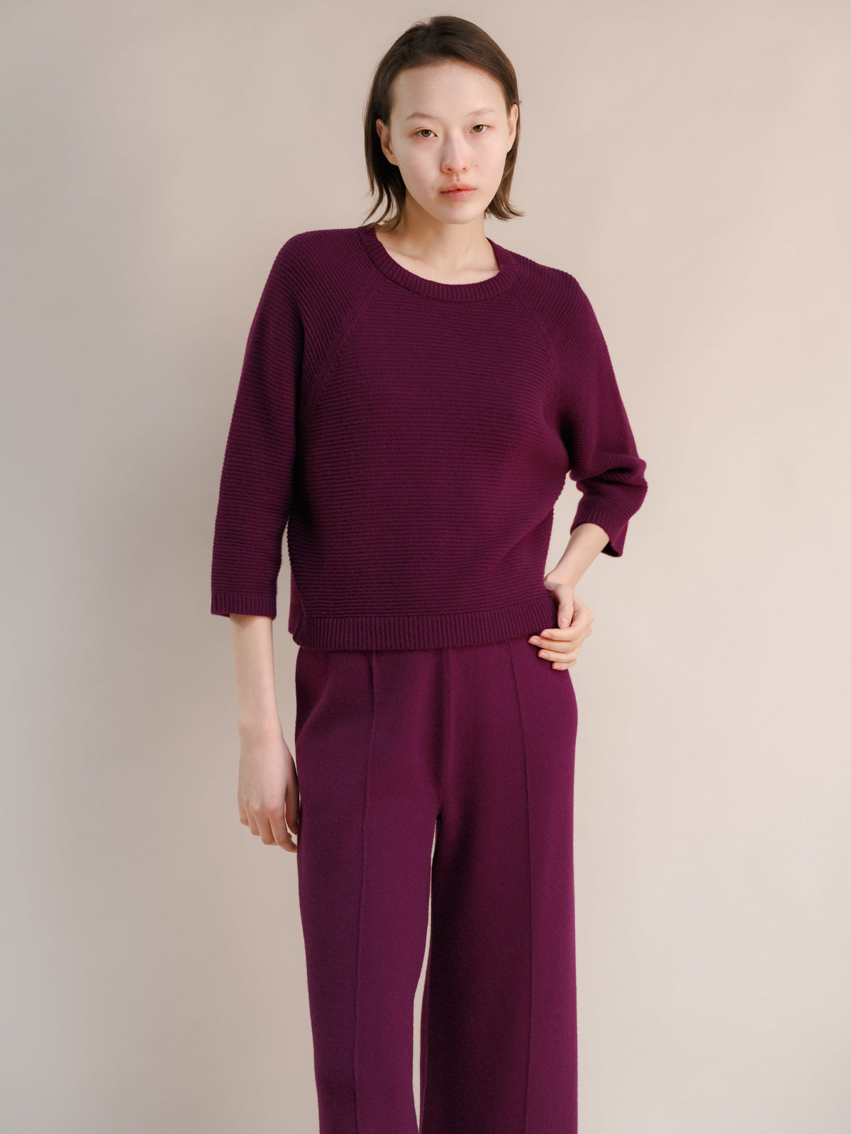 Knitwear Magenta / S Cashmere Mix Cropped 3/4 Sleeve Pullover San Rocco Italia