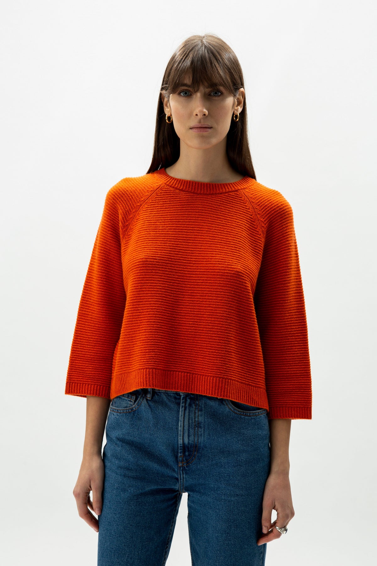 Knitwear Orange / S Cashmere Mix Cropped 3/4 Sleeve Pullover San Rocco Italia