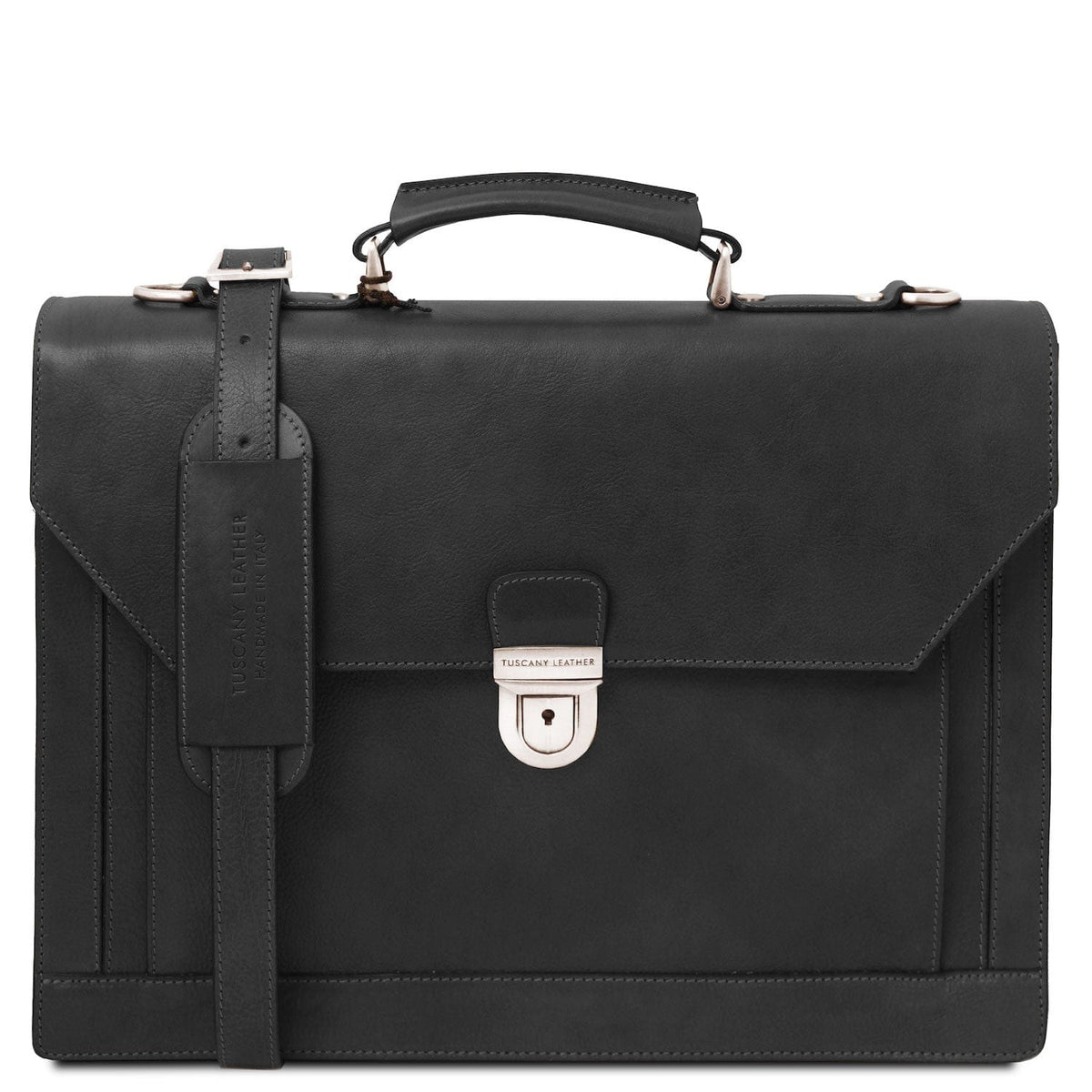 Leder-Aktentaschen Schwarz Cremona - 3 compartment matte leather briefcase | TL142448 San Rocco Italia