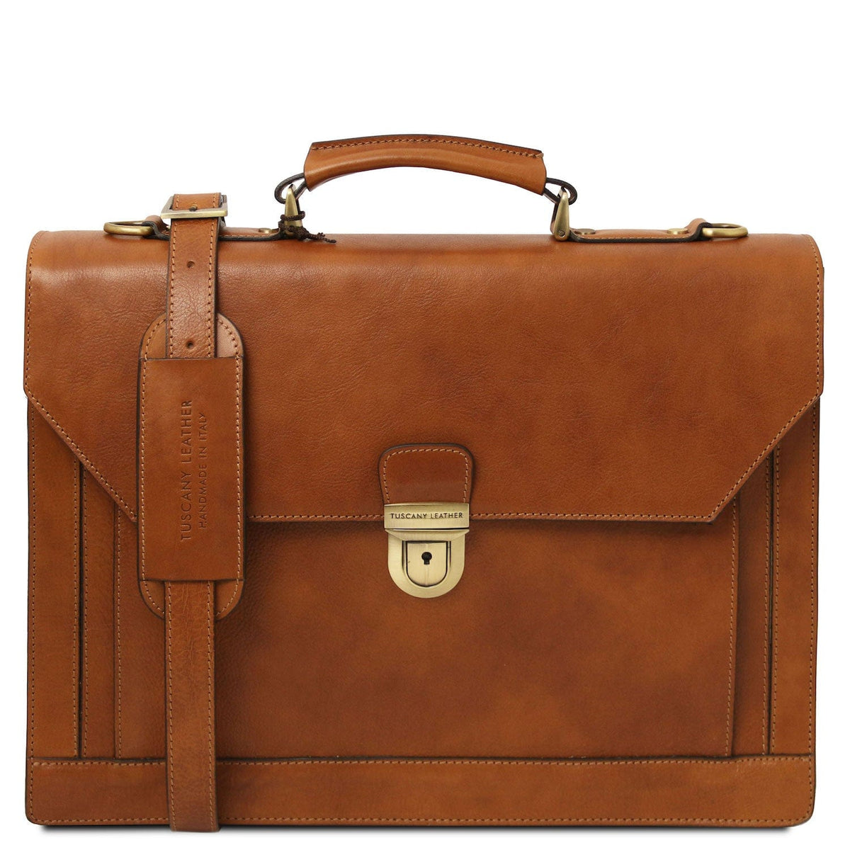 Leder-Aktentaschen Natur Cremona - 3 compartment matte leather briefcase | TL142448 San Rocco Italia