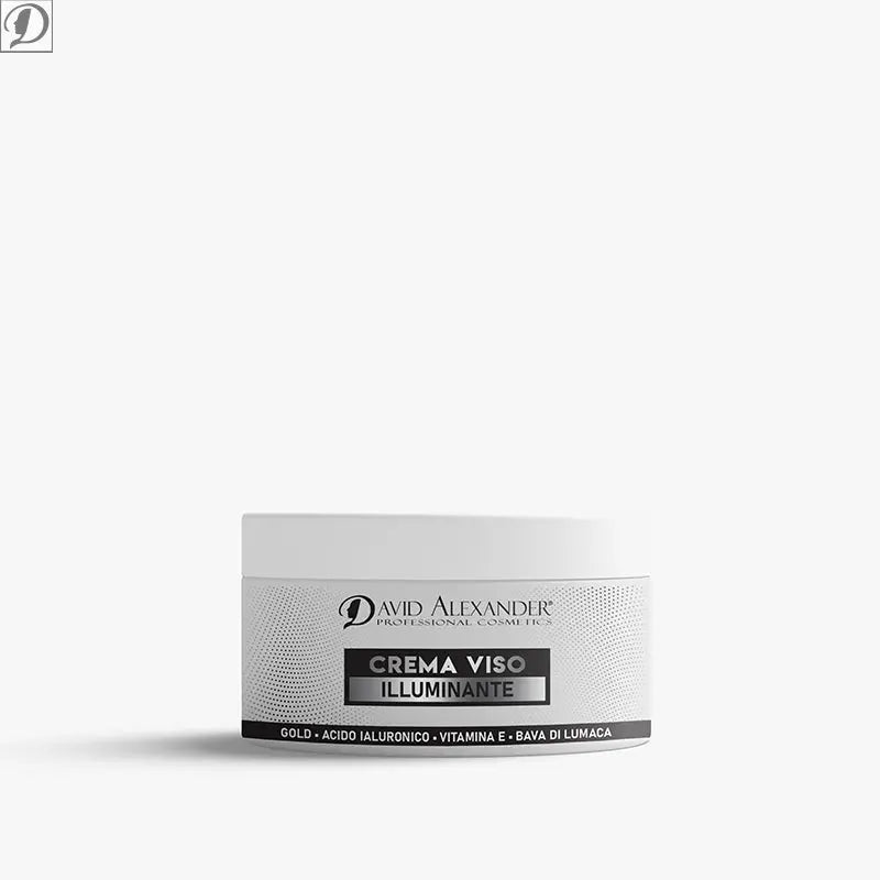 David Alexander Illuminating facial cream in a white jar with a matching label on a white background