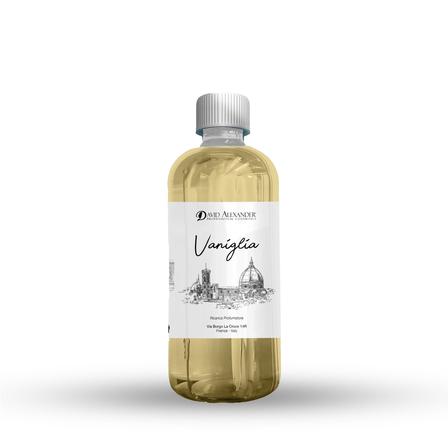 Ricarica profumatrice Vaniglia 500 ml in bottiglia trasparente con etichetta bianca e tappo grigio