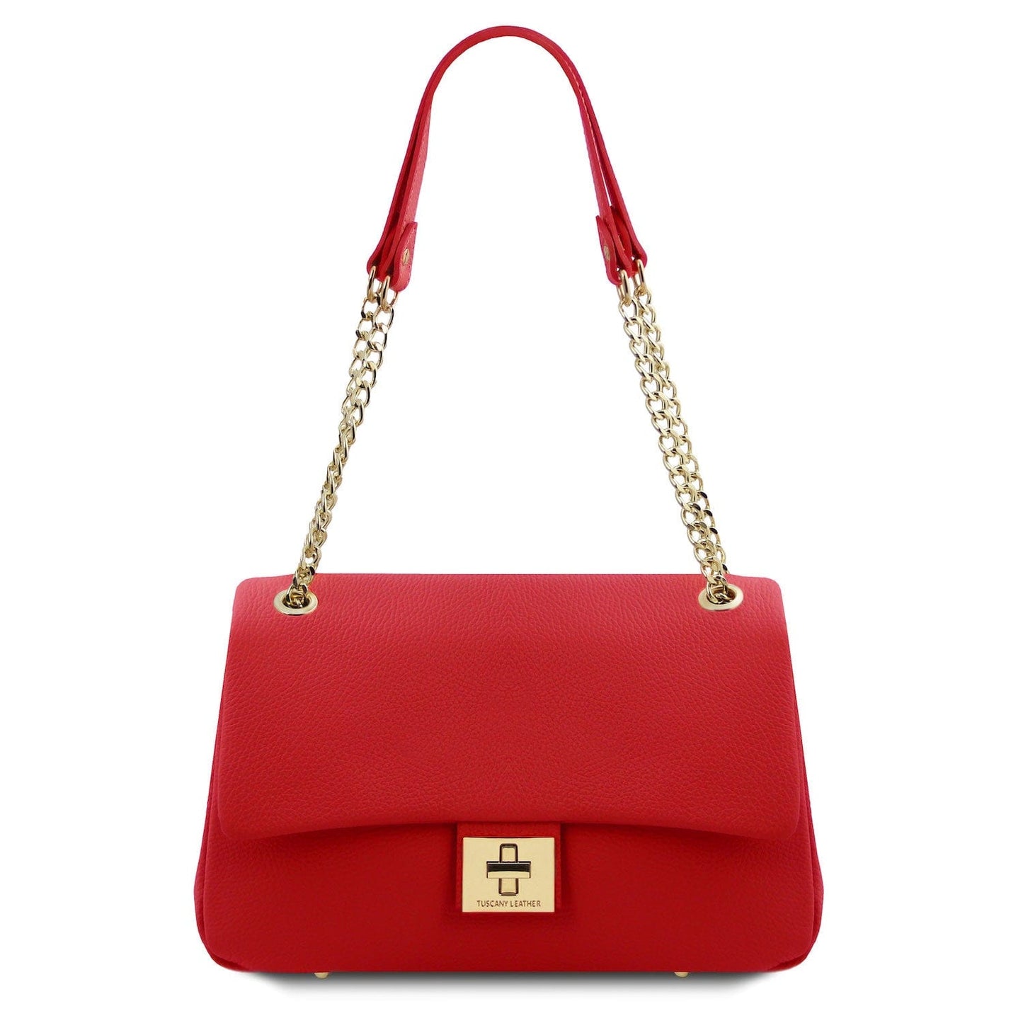 Leather handbags Lipstick Red Elettra - Soft leather shoulder bag with chain strap | TL142353 San Rocco Italia