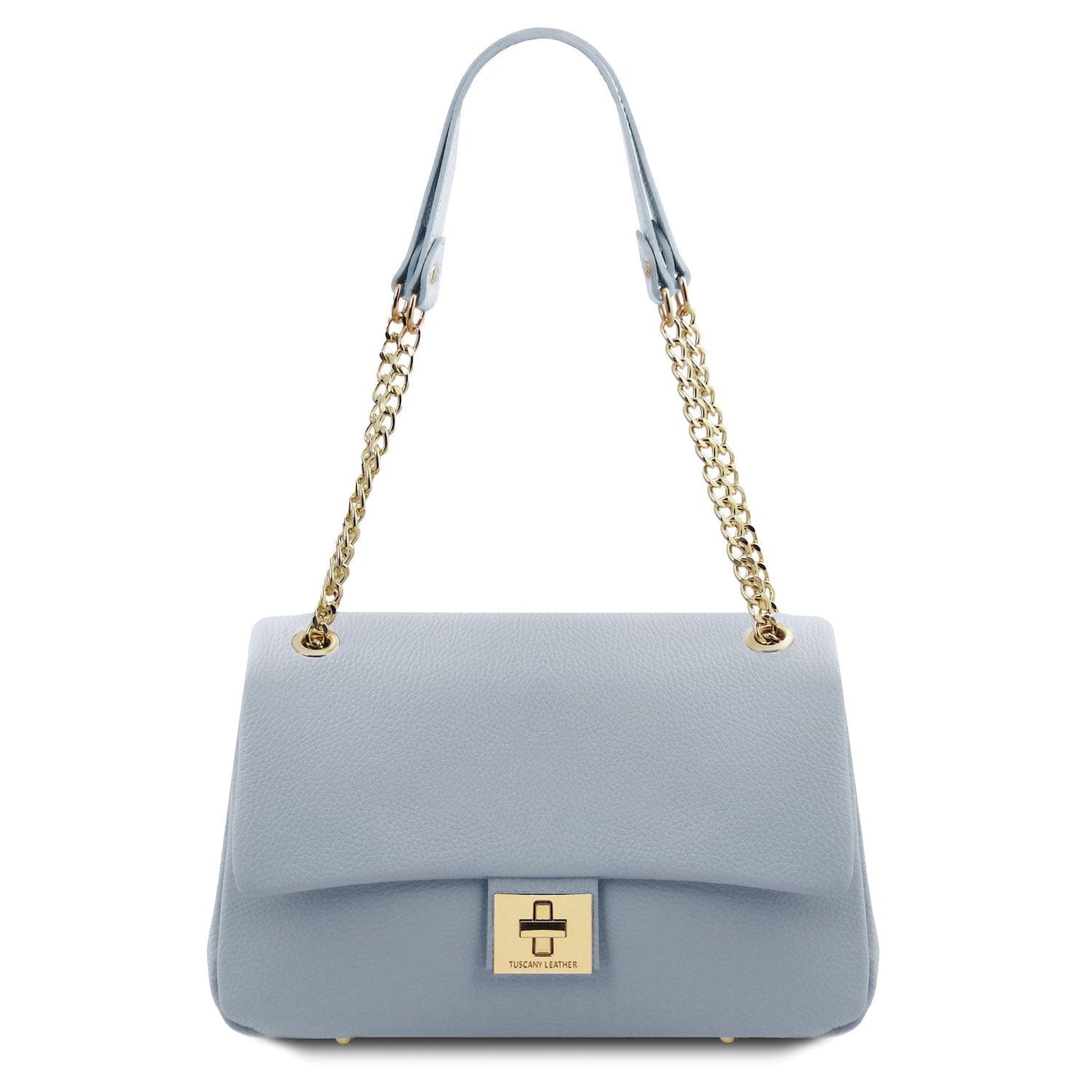 Leather handbags Light Blue Elettra - Soft leather shoulder bag with chain strap | TL142353 San Rocco Italia