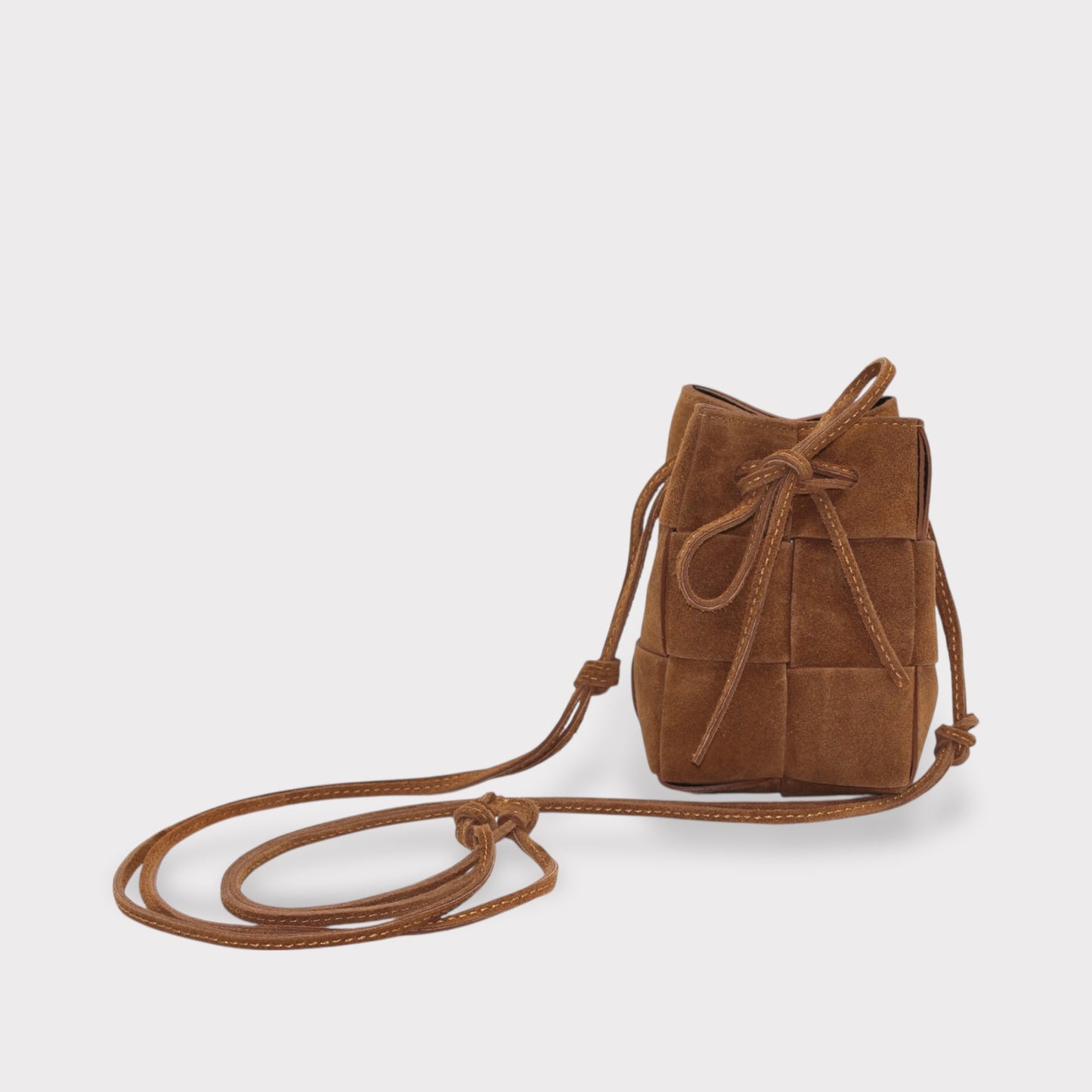 Handbag & Wallet Accessories Brown Emi - Handmade Suede Drawstring Woven Crossbody Bag San Rocco Italia