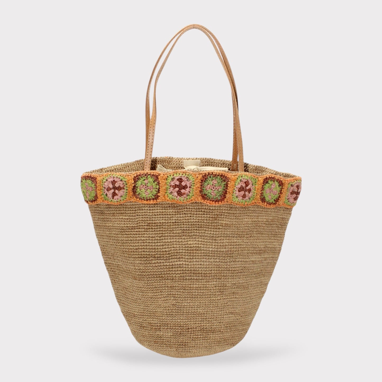 Handbag & Wallet Accessories Khaki Flora - Handmade Raffia Bag with Crochet Amber Flower Band San Rocco Italia