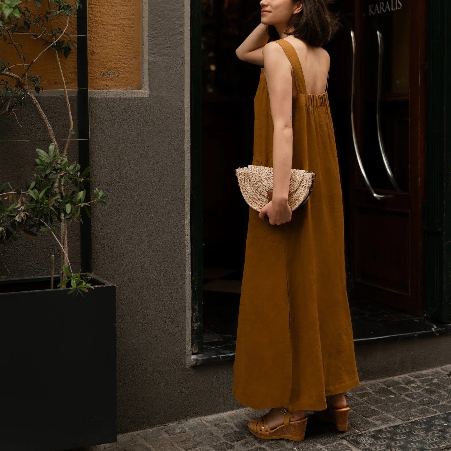 Dresses Fugue Linen Maxi Dress - Bronze San Rocco Italia