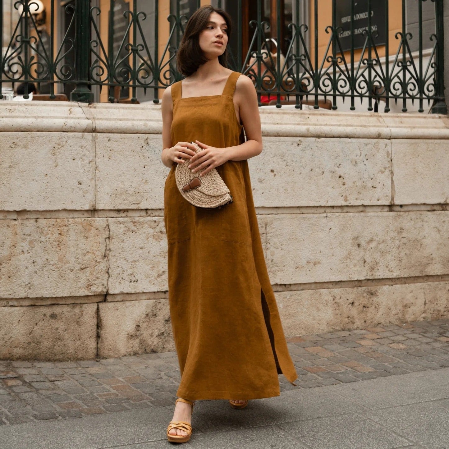 Dresses Fugue Linen Maxi Dress - Bronze San Rocco Italia