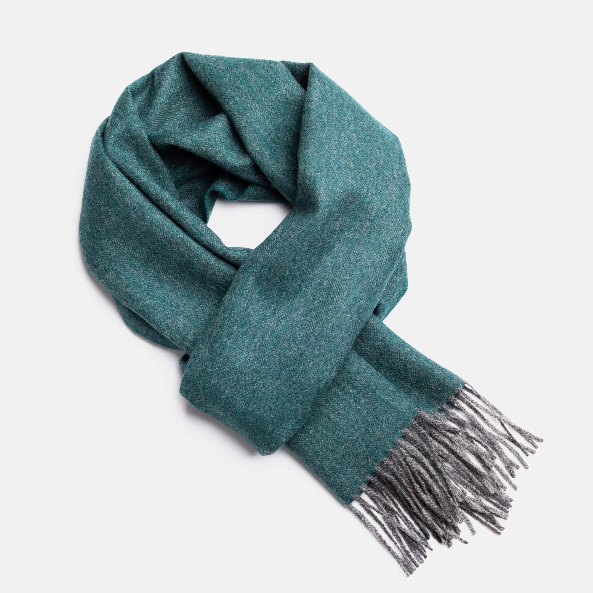 Scarves Deep Green / Gray Herringbone Baby Alpaca Wool Scarf from Peru San Rocco Italia